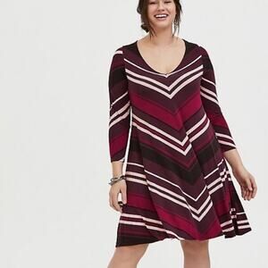 Torrid burgundy stripe jersey mini trapeze dress